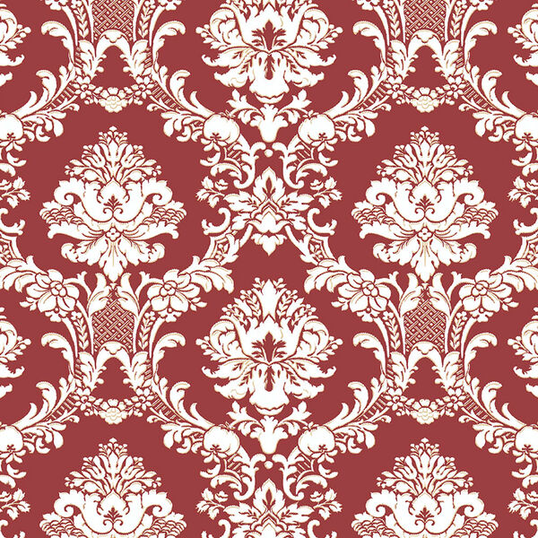 Document Damask Red, White and Metallic Gold Wallpaper - SAMPLE SWATCH ONLY, image 1