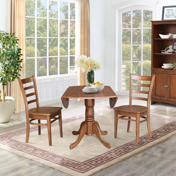 Emily Distressed Oak 42-Inch Dual Drop Leaf Pedestal Table with Two Side Chair, image 5