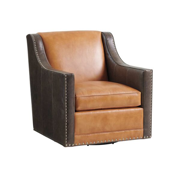 Silverado Walnut Brown Leather Swivel Chair, image 1