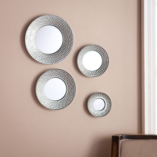 Silver Sphere Wall Mirror 4pc Set- Hammered Silver, image 1