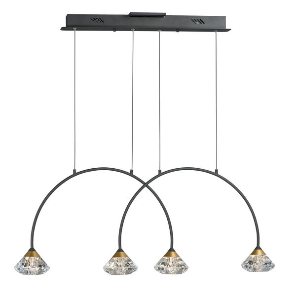 Black and Metallic Gold Four-Light LED Linear Mini Pendant With Clear Acrylic Glass, image 1