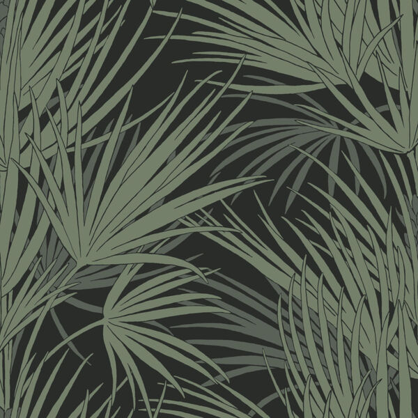 Silhouettes Black Green Palmetto Wallpaper, image 2