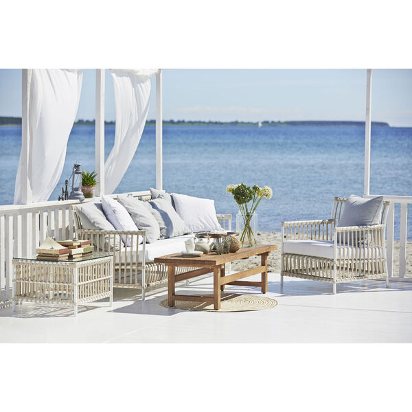 Caroline Dove White Outdoor Three-Seater Sofa with Tempotest Canvas Seat and Back Cushion, image 3