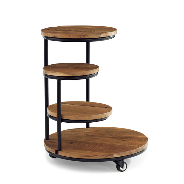 Collis Natural and Black Four Tiered Plant Stand Wheels Table, image 1