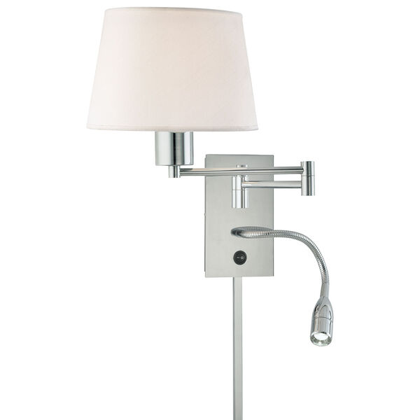 George Reading Room Chrome Two-Light Swing Arm Wall Sconce with Adjustable Reading Light and White Fabric Shade , image 1