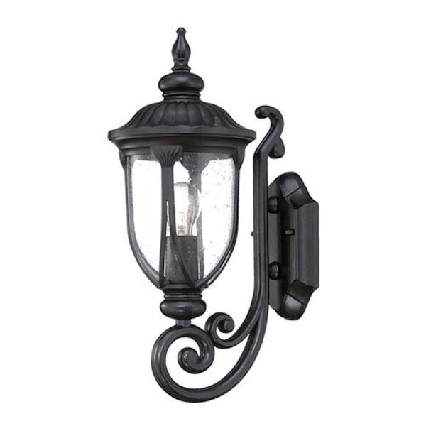 Laurens Matte Black 7-Inch One-Light Outdoor Bottom Mount Wall Fixture with Clear Seeded Glass, image 1