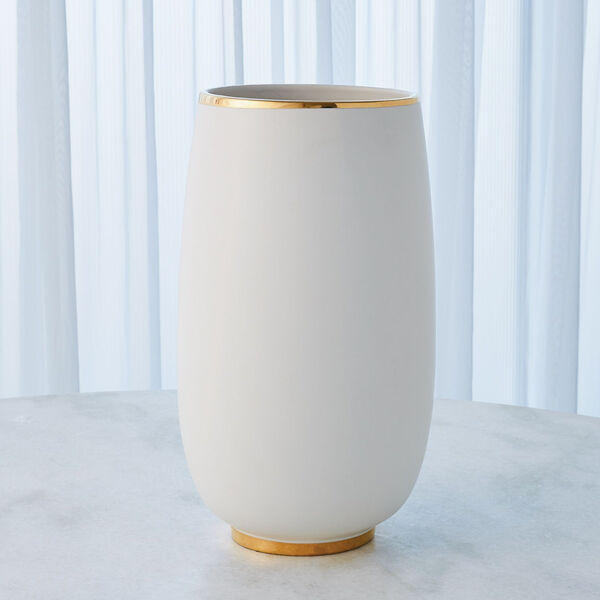 Gold Rim and White 9-Inch Bulb Vase, image 5