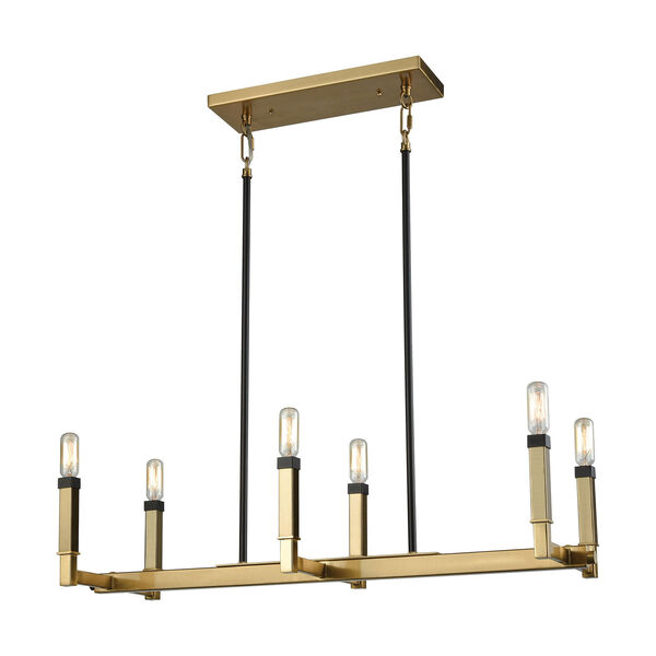 Mandeville Satin Brass and Oil Rubbed Bronze 31-Inch Six-Light Pendant, image 1
