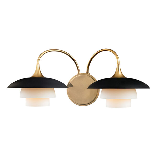 Barron Aged Brass and Black Two-Light Wall Sconce, image 1