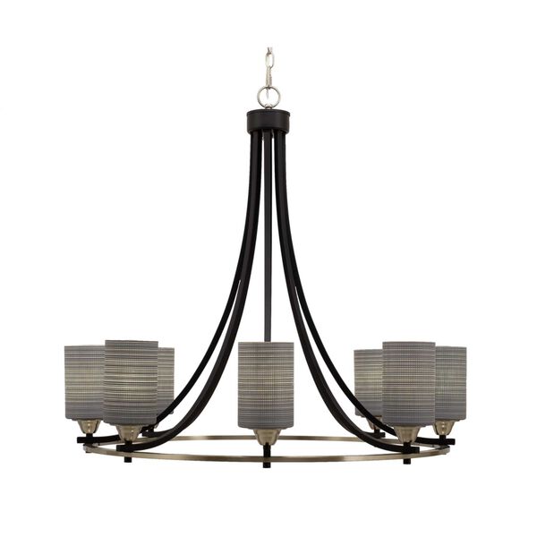 Paramount Matte Black Brushed Nickel Eight-Light Chandelier with Gray Matrix Glass, image 1