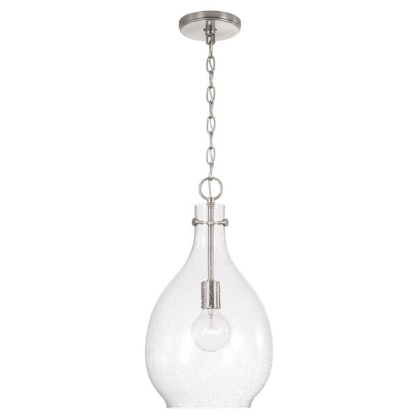 Brentwood Brushed Nickel One-Light Pendant with Clear Seeded Glass, image 1