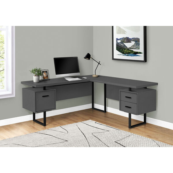 Gray and Black 71-Inch L-Shaped Computer Desk, image 2