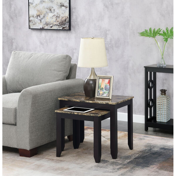 Baja Faux Brown Marble and Espresso Nesting End Tables, image 2
