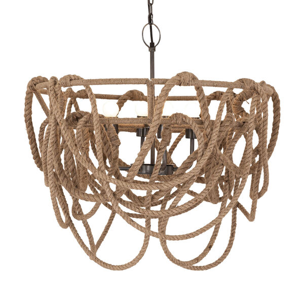 Macon Natural Rope and Aged Pewter Four-Light Pendant, image 2