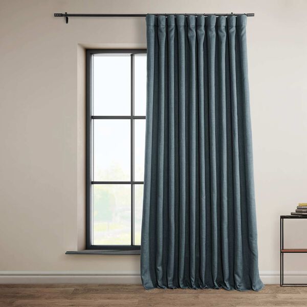 Reverie Blue Faux Linen Extra Wide Room Darkening Single Panel Curtain, image 1