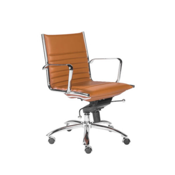 Emerson Cognac and Chrome Leatherette Low Back Office Chair, image 2