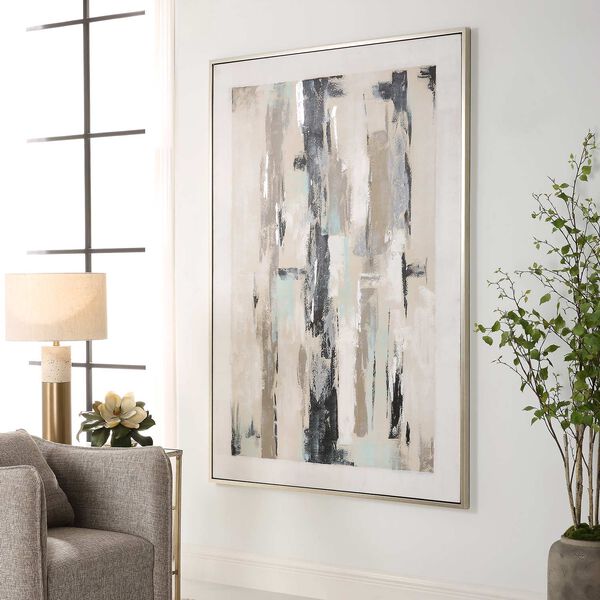 Placidity Hand Painted Brushed Silver Framed Abstract Wall Art, image 4