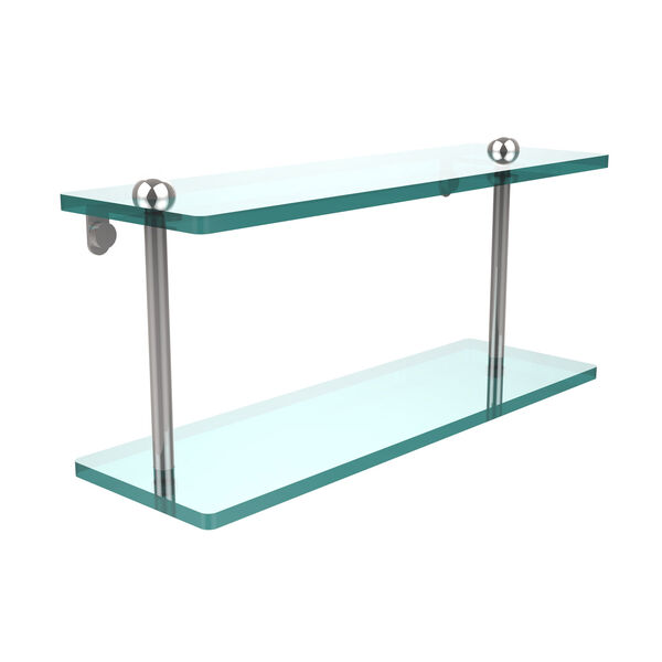 16 Inch Two Tiered Glass Shelf, Polished Chrome, image 1