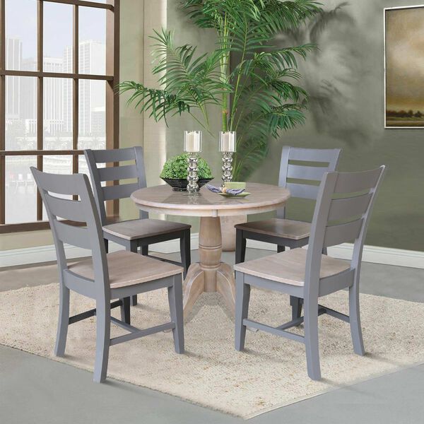 Parawood II Washed Gray Clay Taupe 36-Inch  Round Top Pedestal Table with Four Chairs, image 2