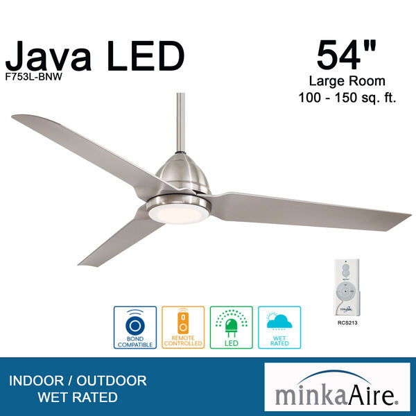 Java Brushed Nickel 54-Inch One-Light Outdoor LED Fan, image 5