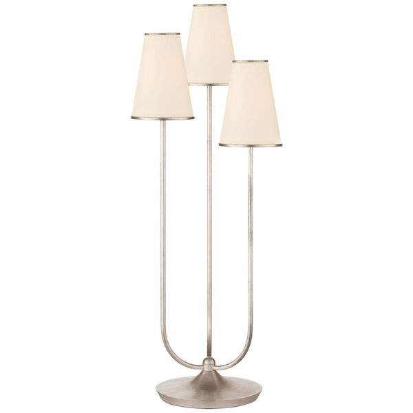 Montreuil Triple Table Lamp in Burnished Silver Leaf with Linen Shades by AERIN, image 1