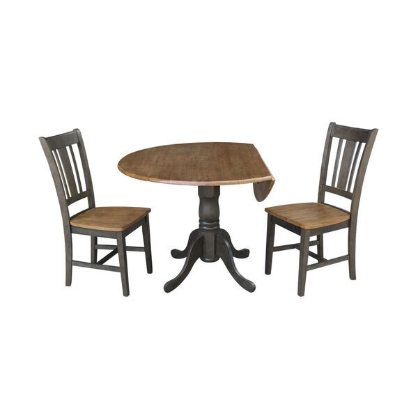 San Remo Hickory and Washed Coal 42-Inch Dual Drop leaf Table with Side Chairs, Three-Piece, image 3