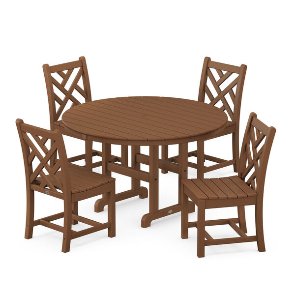 Chippendale Teak Round Side Chair Dining Set, 5-Piece, image 1