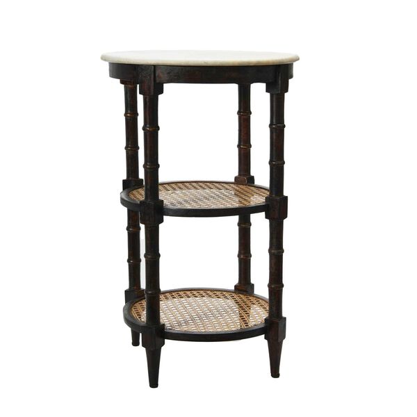 Brown Mango Wood and Woven Cane Side Table, image 5