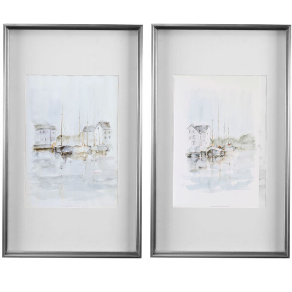New England Port Brushed Silver Framed Print, Set of 2, image 2