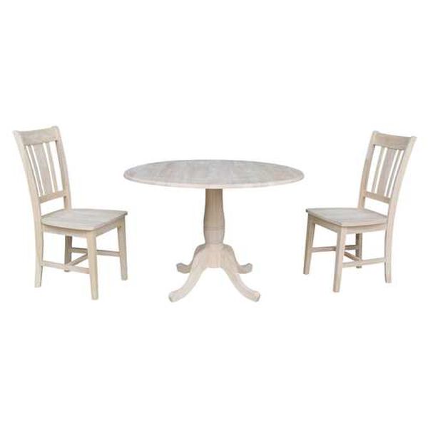 Gray and Beige Round Top Pedestal Table with San Remo Chairs, 3-Piece, image 1