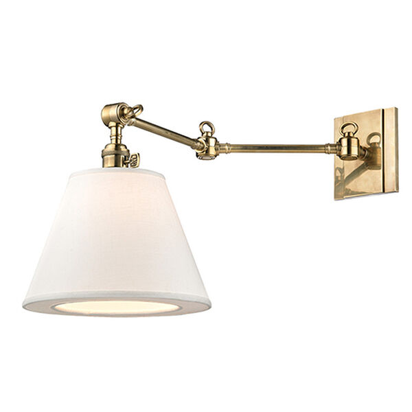 Hillsdale Aged Brass One-Light Swivel Wall Sconce with White Shade, image 1