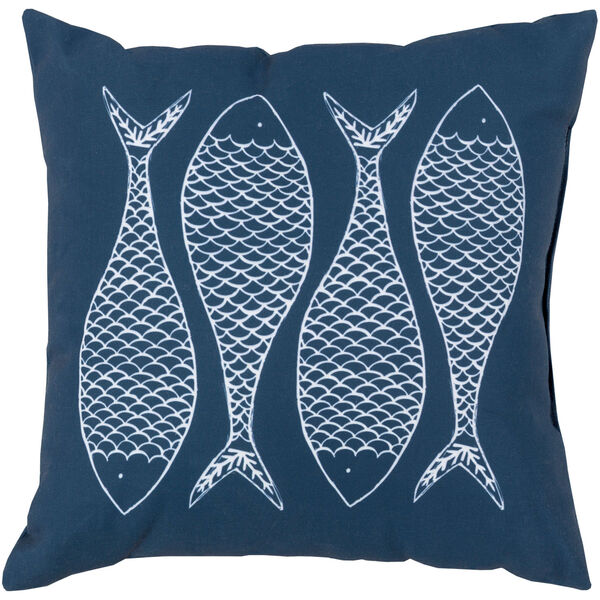 Fabulous Fish Cobalt and Ivory 18-Inch Pillow with Poly Fill, image 1