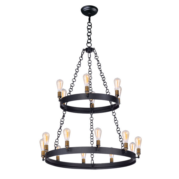 Noble Black and Natural Aged Brass 38-Inch 16-Light Chandelier, image 1