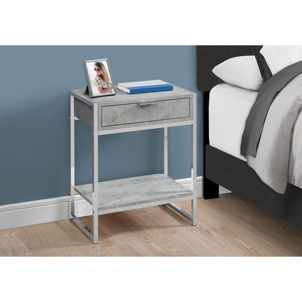 Gray and Chrome 13-Inch Accent Table with Open Shelf, image 3