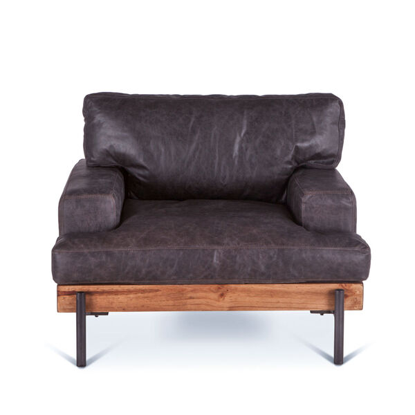 Chiavari Distressed and Antique Zinc Ebony Leather Armchair, image 1