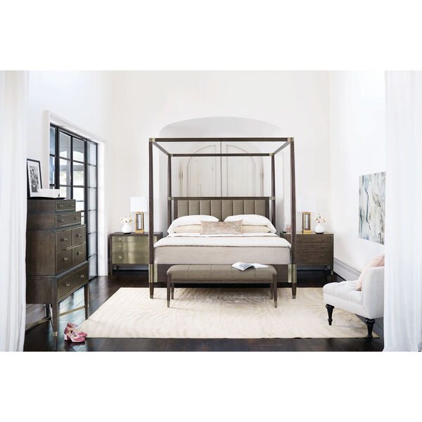 Clarendon Arabica and Burnished Brass White Oak Veneers, Fabric and Metal 66-Inch Bed, image 3