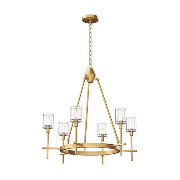 Salita Vintage Brass Six-Light Chandelier with Clear Crystal, image 1