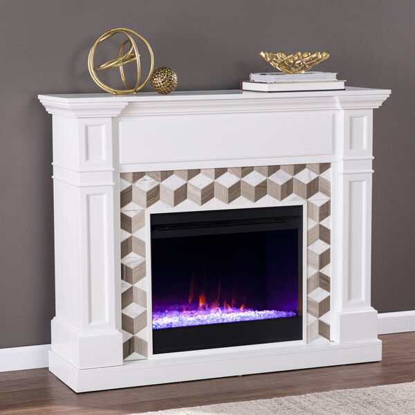 Darvingmore White Color Changing Fireplace with Marble Surround, image 4