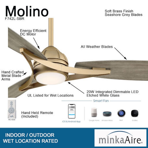 Molino Soft Brass 65-Inch Smart LED Outdoor Ceiling Fan, image 3