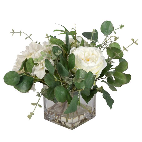 Rosewood Cream Clear Garden Bouquet In Glass Vase, image 1