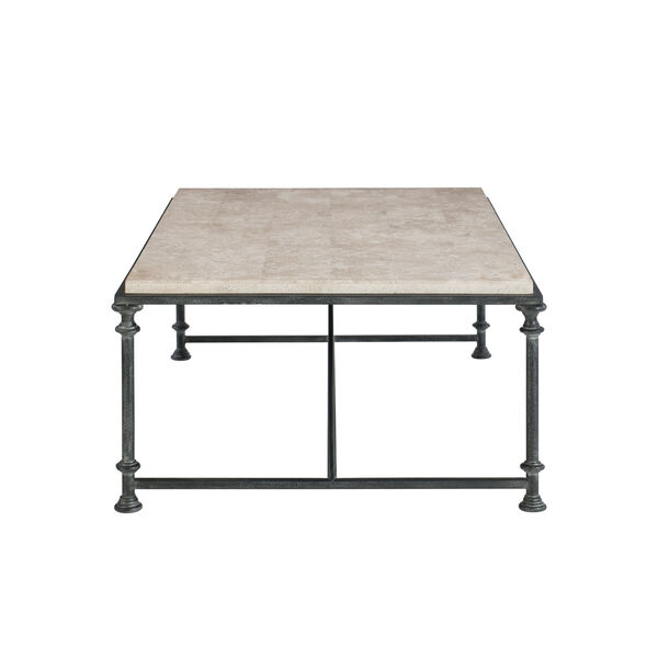 Freestanding Occasional Antique Silver and Travertine Stone 57-Inch Cocktail Table, image 2