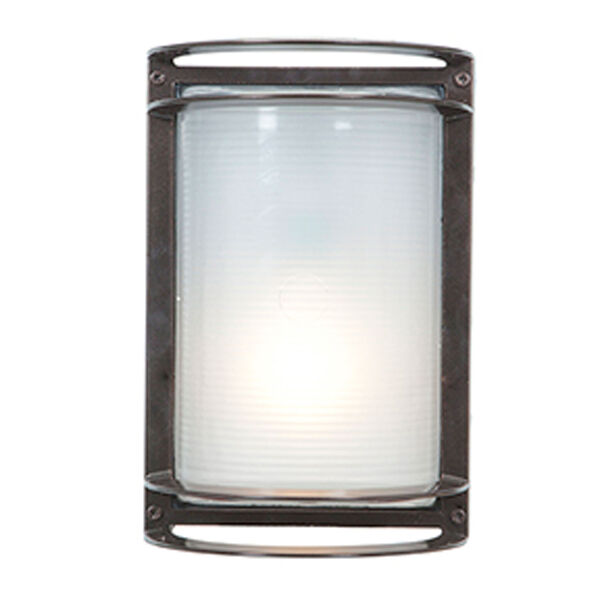 Nevis Bronze LED Outdoor Wall Sconce with Ribbed Frosted Glass Shade, image 1