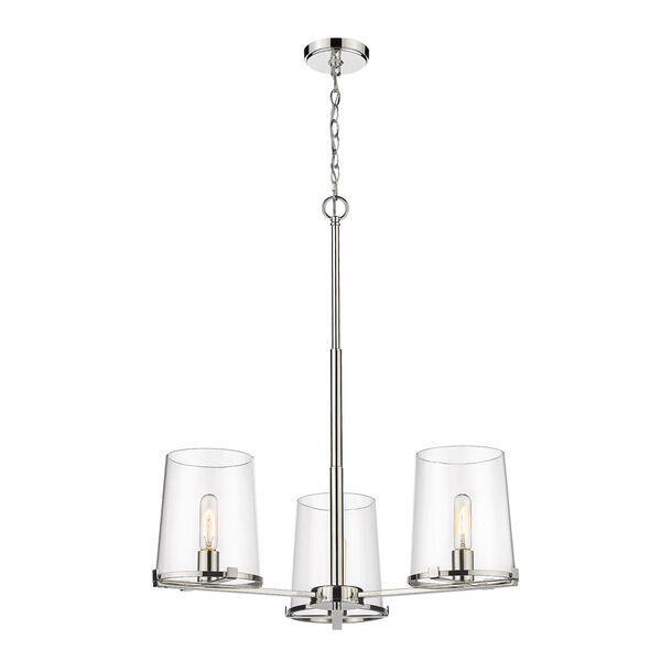 Callista Polished Nickel Three-Light Chandelier with Clear Glass Shade, image 1
