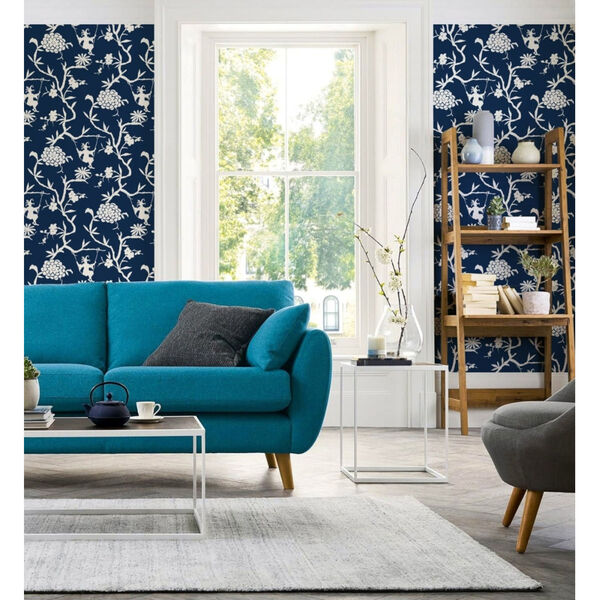 NextWall Blue Chinoiserie Silhouette Peel and Stick Wallpaper, image 3