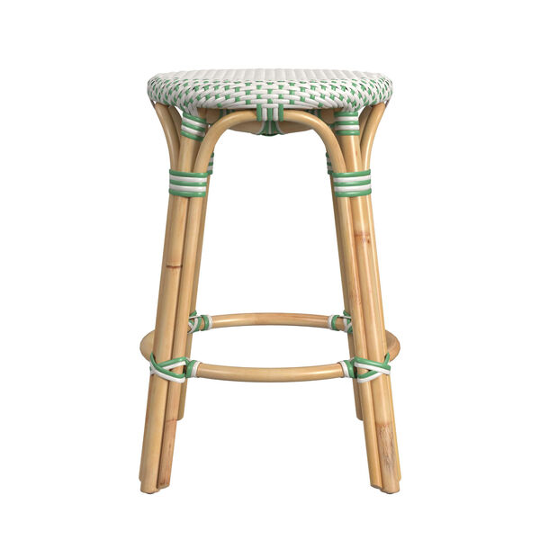 Tobias White and Green Dot on Natural Rattan Counter Stool, image 3