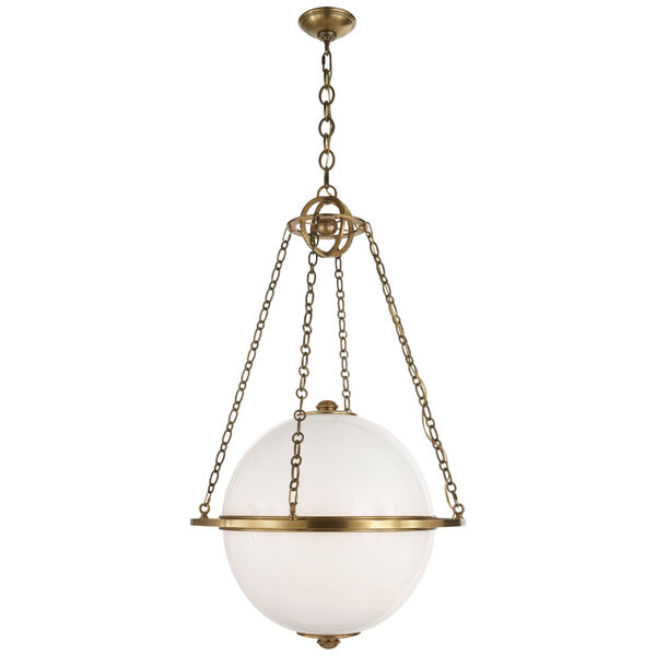 Modern Globe Lantern in Antique-Burnished Brass with White Glass by Chapman and Myers, image 1
