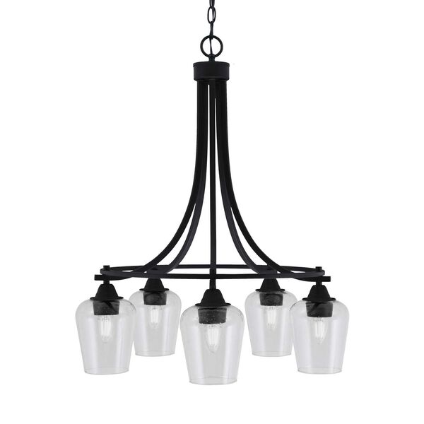 Paramount Matte Black Three-Light Downlight Chandelier with Five-Inch Clear Bubble Glass, image 1