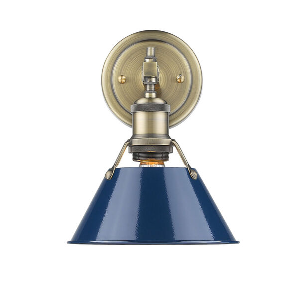 Orwell Aged Brass One-Light Bath Vanity with Navy Blue Shade, image 1