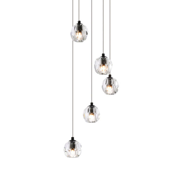 Eren Black 12-Inch Five-Light Pendant with Royal Cut Clear Crystal, image 3