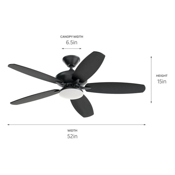 Renew Designer Satin Black 52-Inch LED Ceiling Fan, image 6